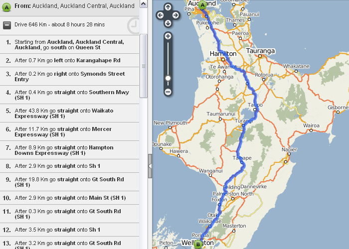 new zealand travel directions calculate