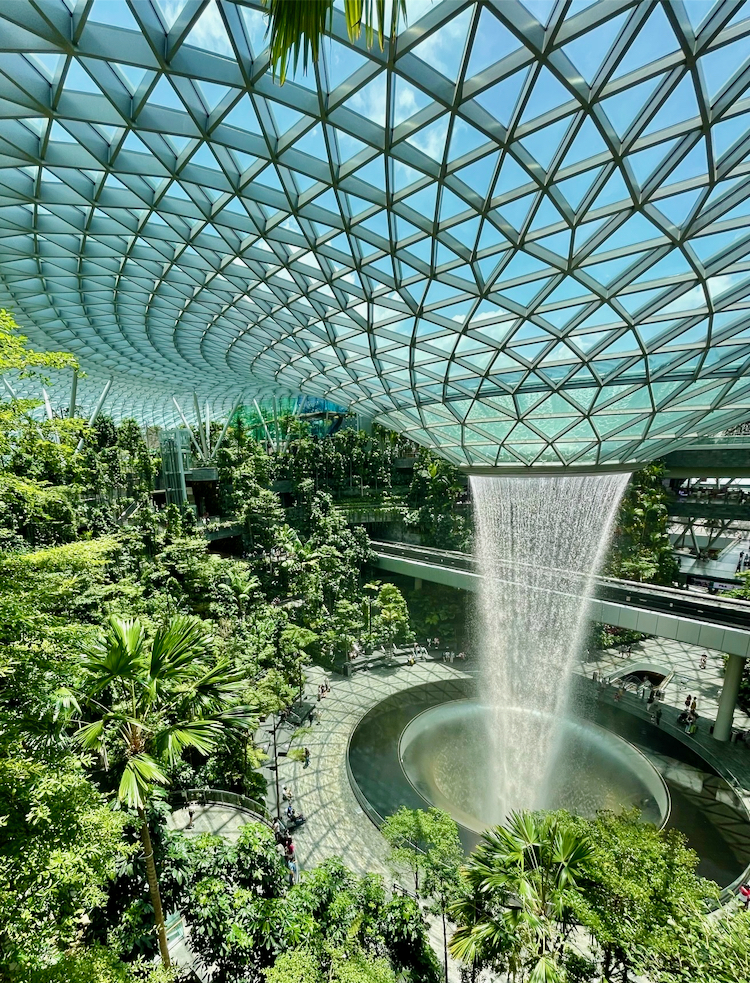 The incredible interior waterfall at Jewel Singapore.