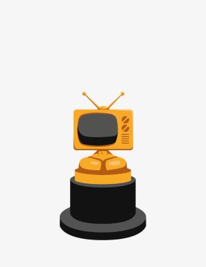 Illustration of a trophy. A person's shoulders with a TV as a head.