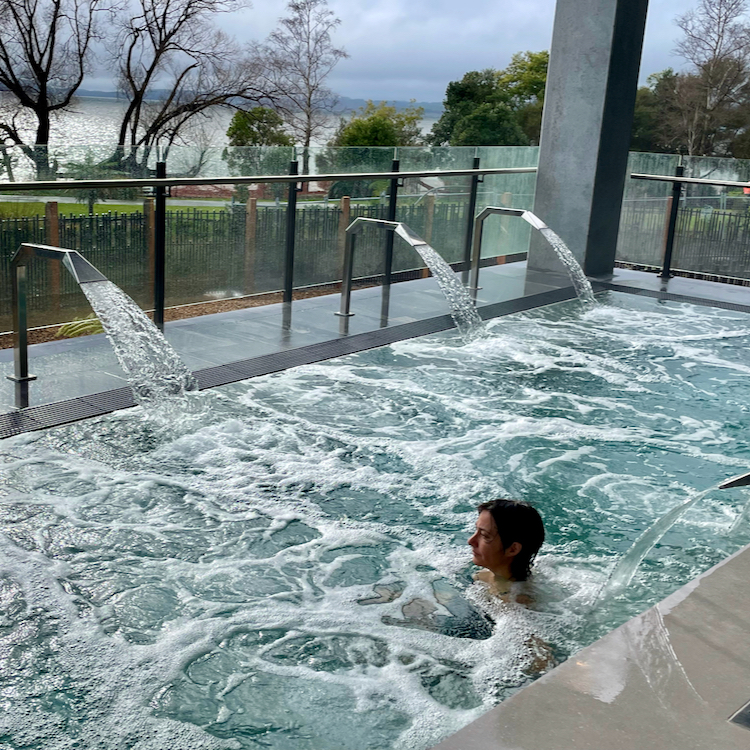 The hydrotherapy pool overlooking the Rotorua lakefront. 