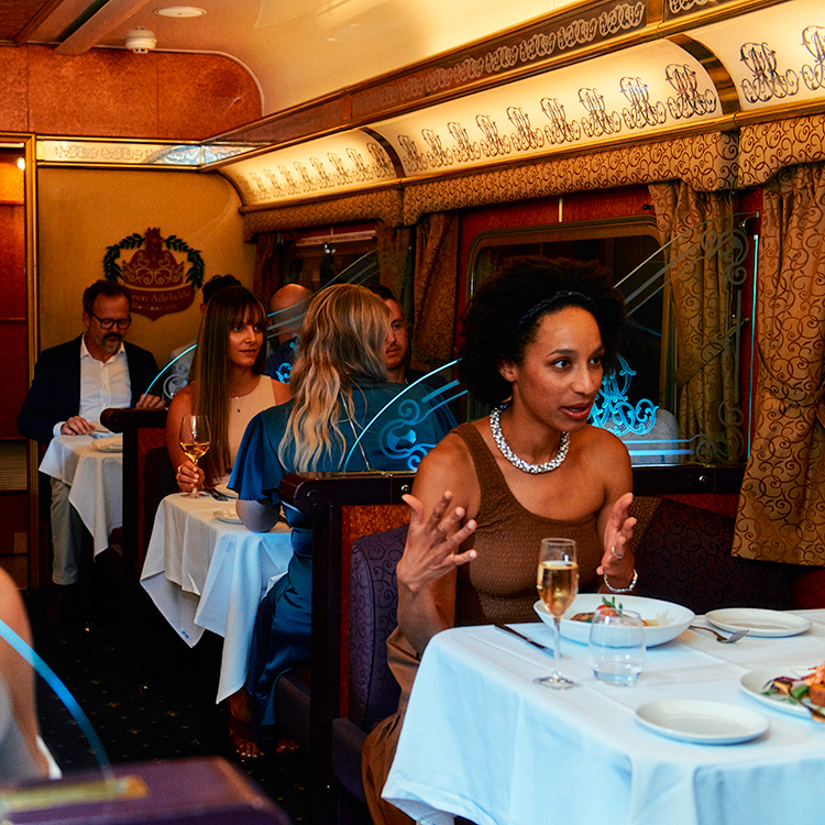 Dining on board the Great Southern Train.