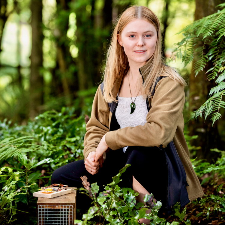 22-year-old Elizabeth Werner setting pest traps in Wellington.