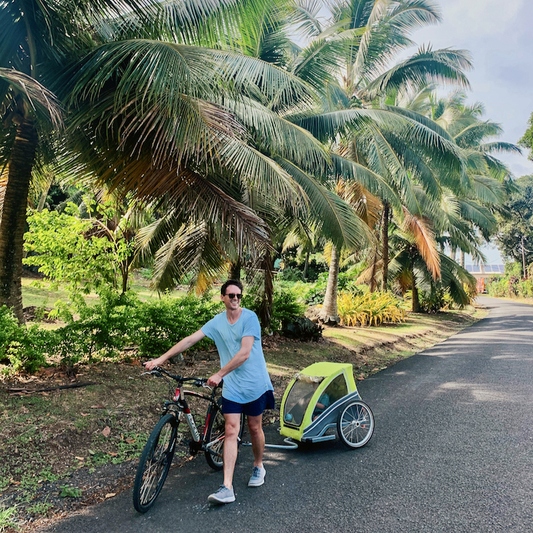 All aboard for a Storytellers Eco Cycling tour in Rarotonga.