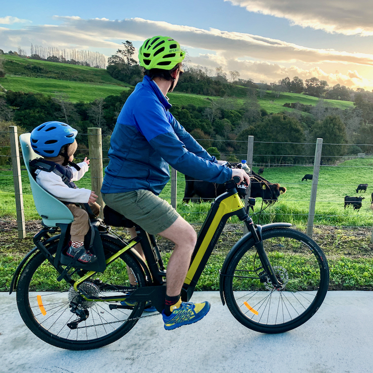 Cycling the Te Awa River Ride. 