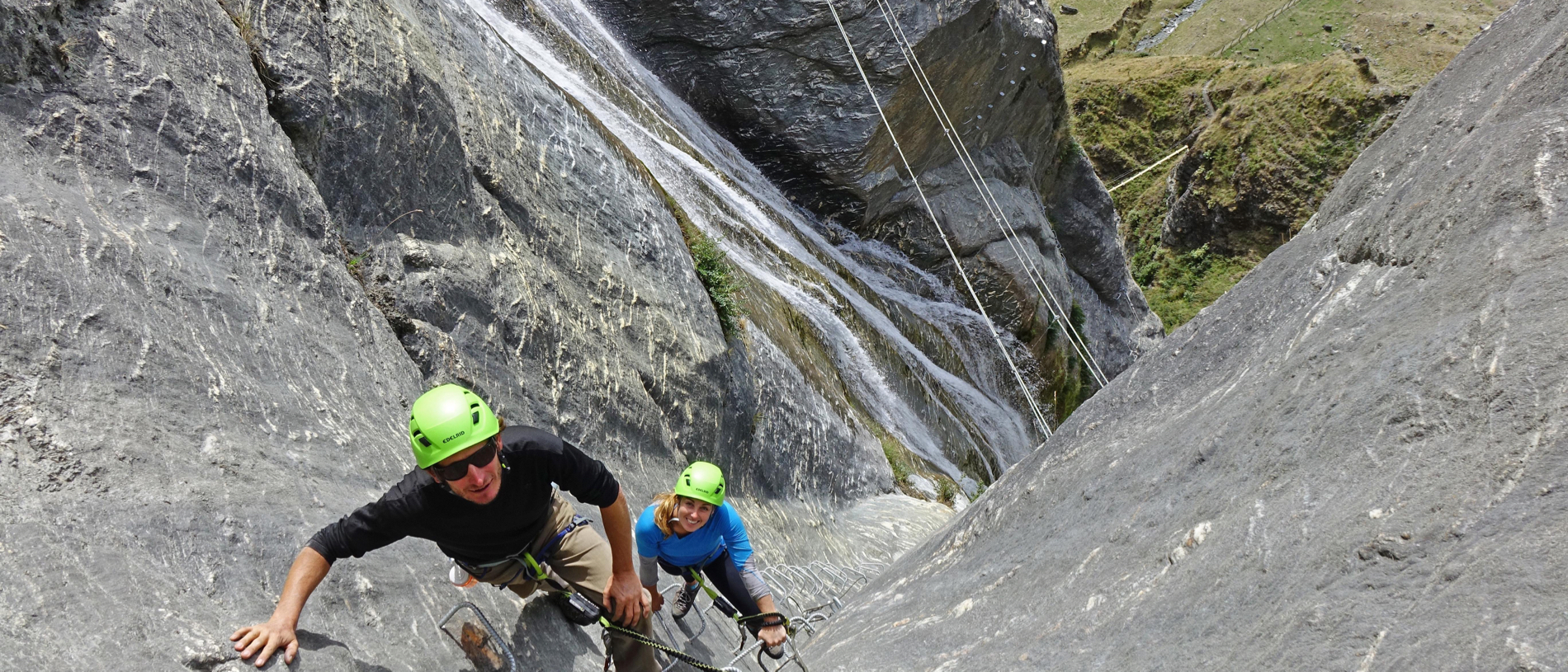 Complete the world’s highest waterfall climb via ferrata in Wānaka