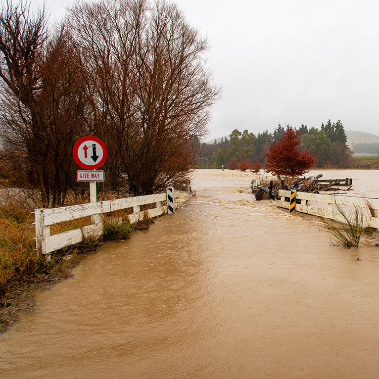 The Hawkins River floods in Canterbury.