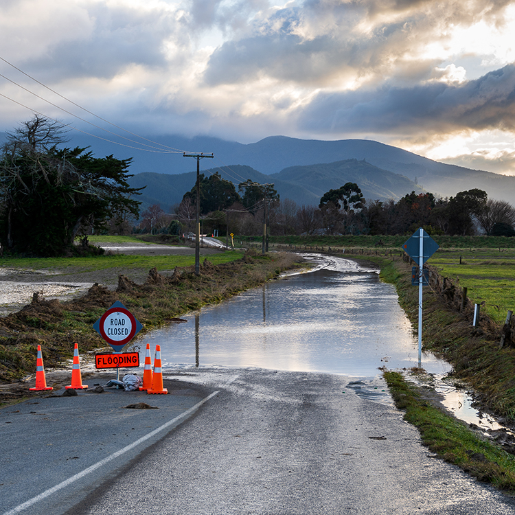 Flooding closes a road in Marlborough.